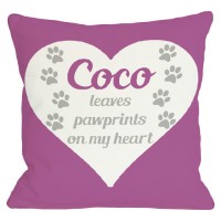 One Bella Casa Personalized Leaves Paw Prints on My Heart Throw Pillow HMW2267